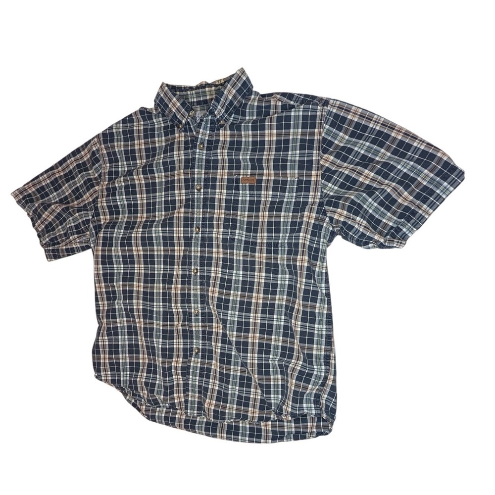 Carhartt Button Down Shirt Mens L Blue Plaid Short Sleeve Workwear Cotton‎
